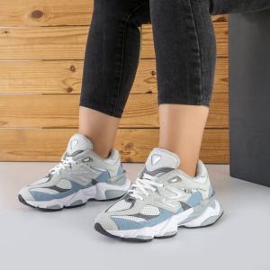 کفش و کتانی زنانه و دخترانه چرم طبیعی مدل نیوبالانس 9060 NEW BALANCE رنگ طوسی آبی کد 8974