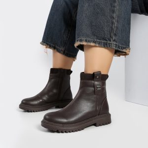 بوت و نیم بوت زنانه و دخترانه مدل بغل زیپ رنگ قهوه ای کد M757