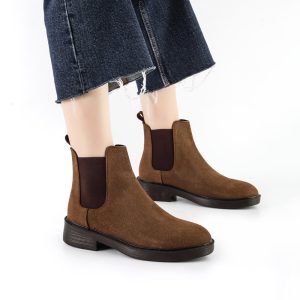 بوت و نیم بوت زنانه و دخترانه مدل چلسی دو بر کش رنگ شتری کد M608