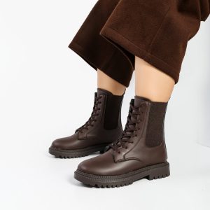 بوت و نیم بوت زنانه و دخترانه مدل بندی بغل زیپ رنگ قهوه ای کد M762