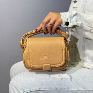 کیف دوشی دستی زنانه و دخترانه رنگ کرم  کد C201