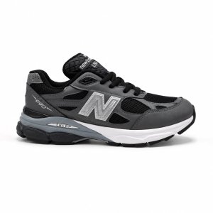 کفش و کتانی مردانه چرم طبیعی مدل نیوبالانس NEWBALANCE 990 رنگ طوسی مشکی کد 8691