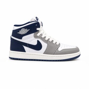 کفش و کتانی زنانه و دخترانه ساقدار مدل NIKE JORDAN 1 رنگ سفید سرمه ای کد 21956