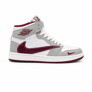 کفش و کتانی زنانه و دخترانه ساقدار مدل NIKE JORDAN 1 رنگ طوسی قرمز کد 21957